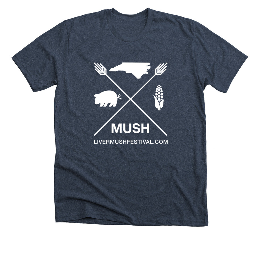 Original LivermushFestival.com T-shirt design with North Carolina, a pig, corn and crossed arrows